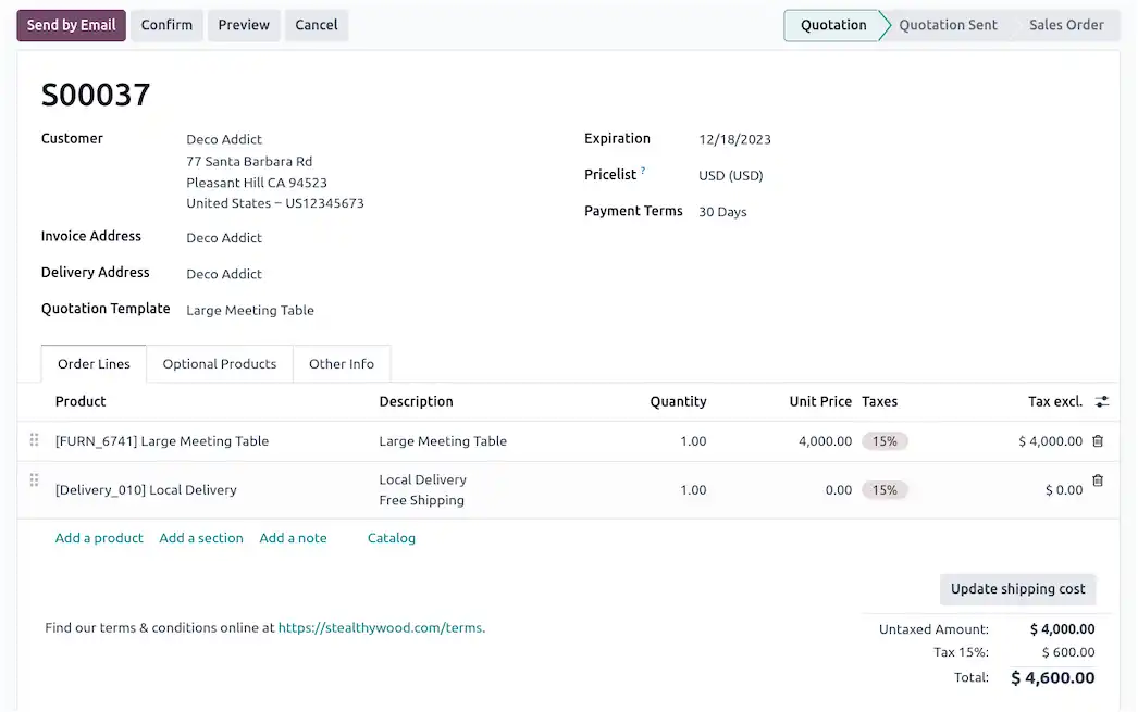 odoo Sales module
